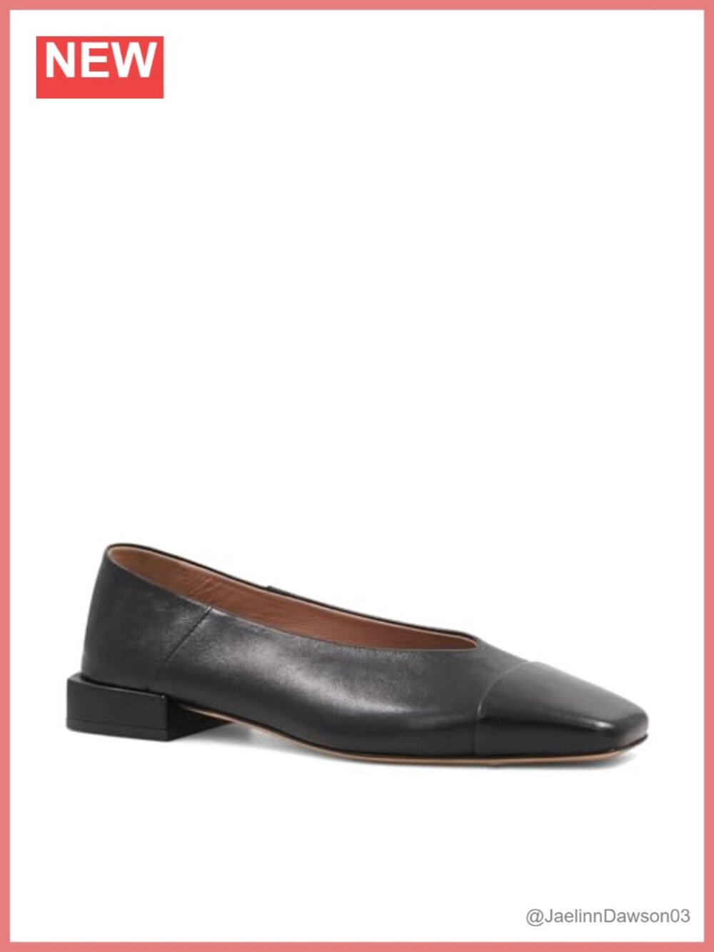 Leather Cap Toe Ballet Flats Slip-On Women's Shoes Block Heel Foldable Back